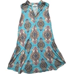 Jude Connally Zig Zag Stripe Sleeveless Blue Paisley Dress Size XL